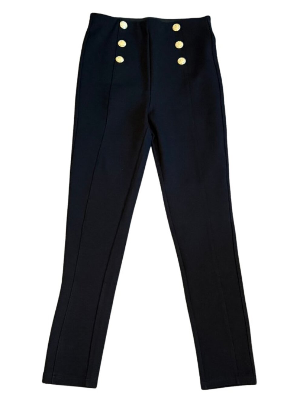 Zara Gold Button Black Ponte Pants - Size Medium - High Waisted